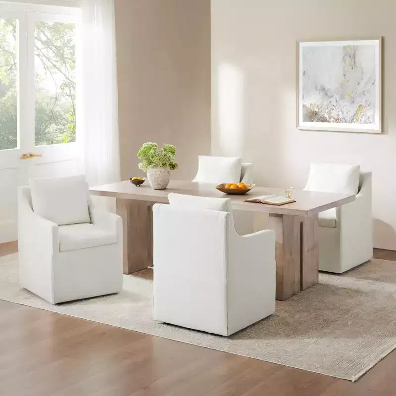 Modern Upholstered Dining Arm Chair with Hidden Casters & Under-Seat Storage