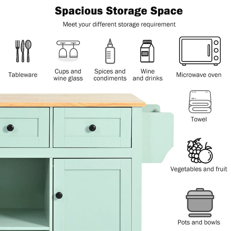 Kitchen Island Cart on 5 Wheels, Breakfast Bar Cabinet, Rolling Kitchen Island with Drop Leaf, 3 Drawers & Removable Shelves