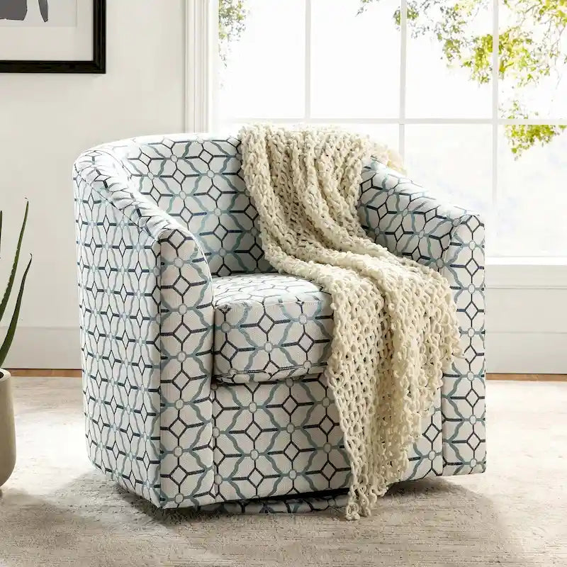 Cuenca Modern Upholstered Barrel Chair with Swivel Base