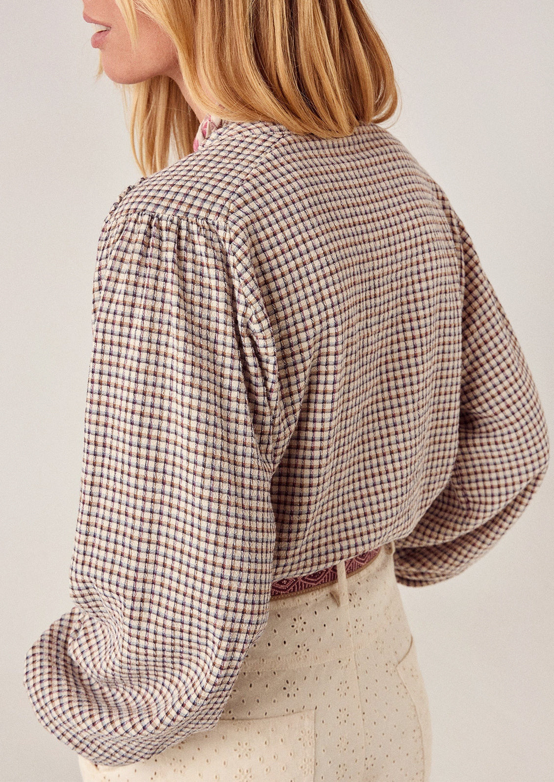 Classic French-style plaid short-sleeved shirt
