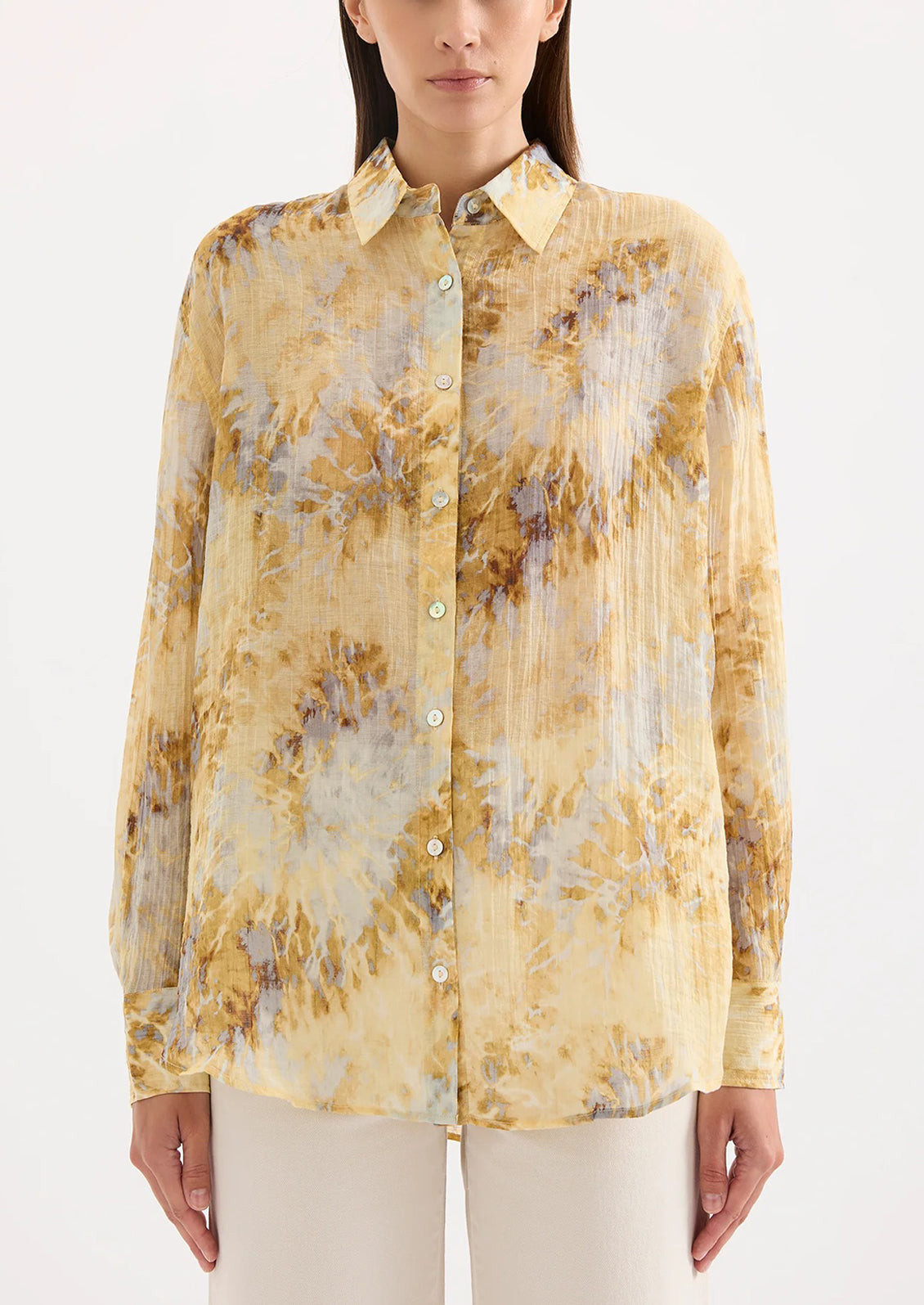 Soft, breathable, and sophisticated yellow and blue color-blocked shirt