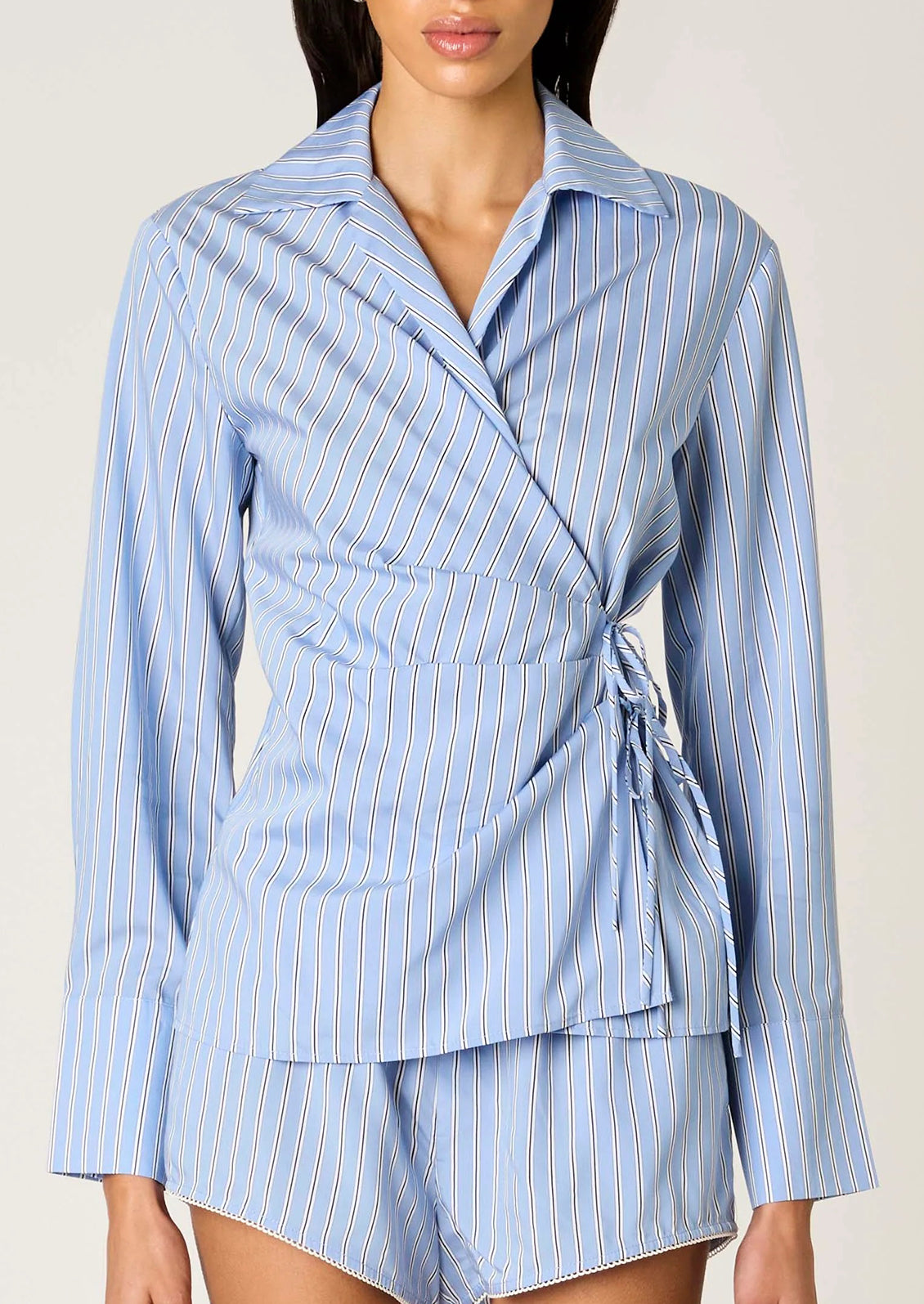 Light Blue Striped Cotton-Nylon Shirt